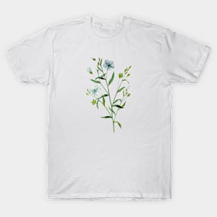 Blooming Blue Flax Plant Vintage Botanical Illustration T-Shirt